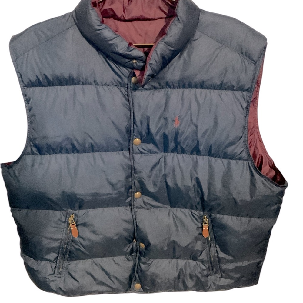 Polo Ralph Lauren Blue/ Burgundy Red Reversible Bubble Puffer Vest Size Large